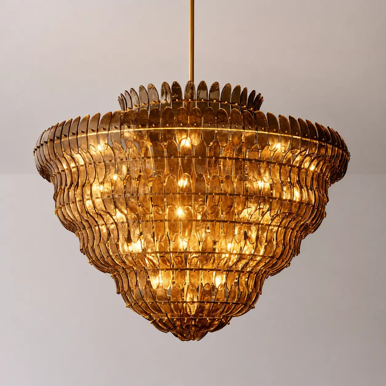 Amelia Smoke Amber Tiered Glass Chandelier Luxury Sculptural Glass Plate Pendant Light