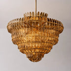 Amelia Smoke Amber Tiered Glass Chandelier Luxury Sculptural Glass Plate Pendant Light