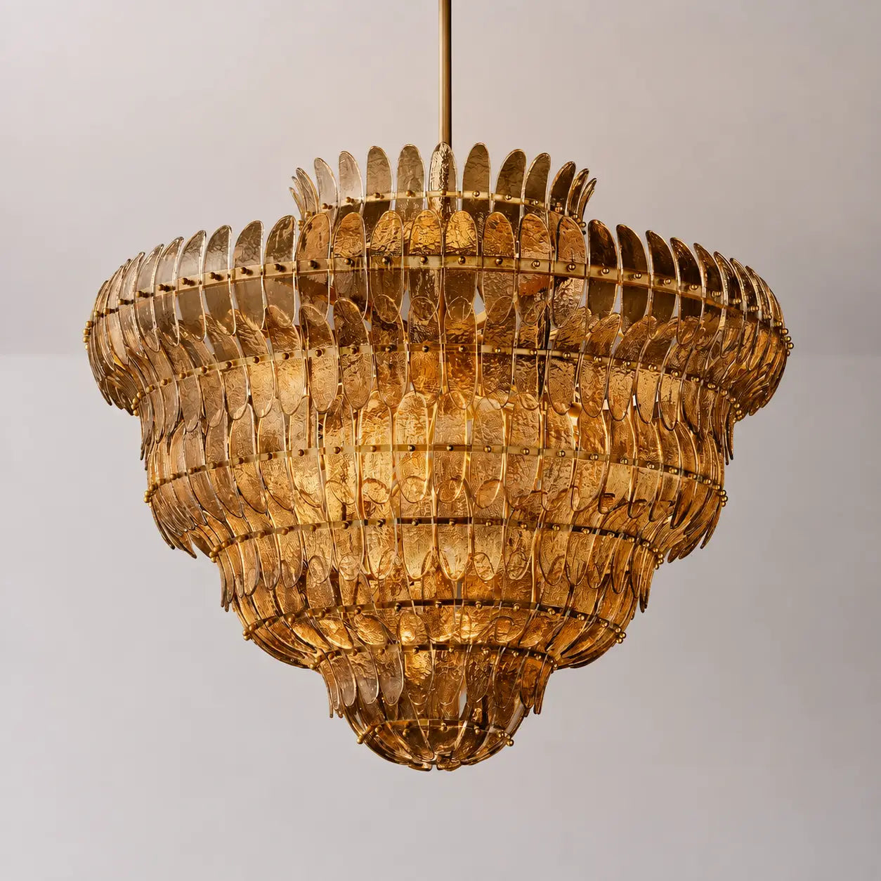 Amelia Smoke Amber Tiered Glass Chandelier Luxury Sculptural Glass Plate Pendant Light