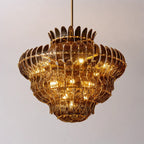 Amelia Smoke Amber Tiered Glass Chandelier Luxury Sculptural Glass Plate Pendant Light