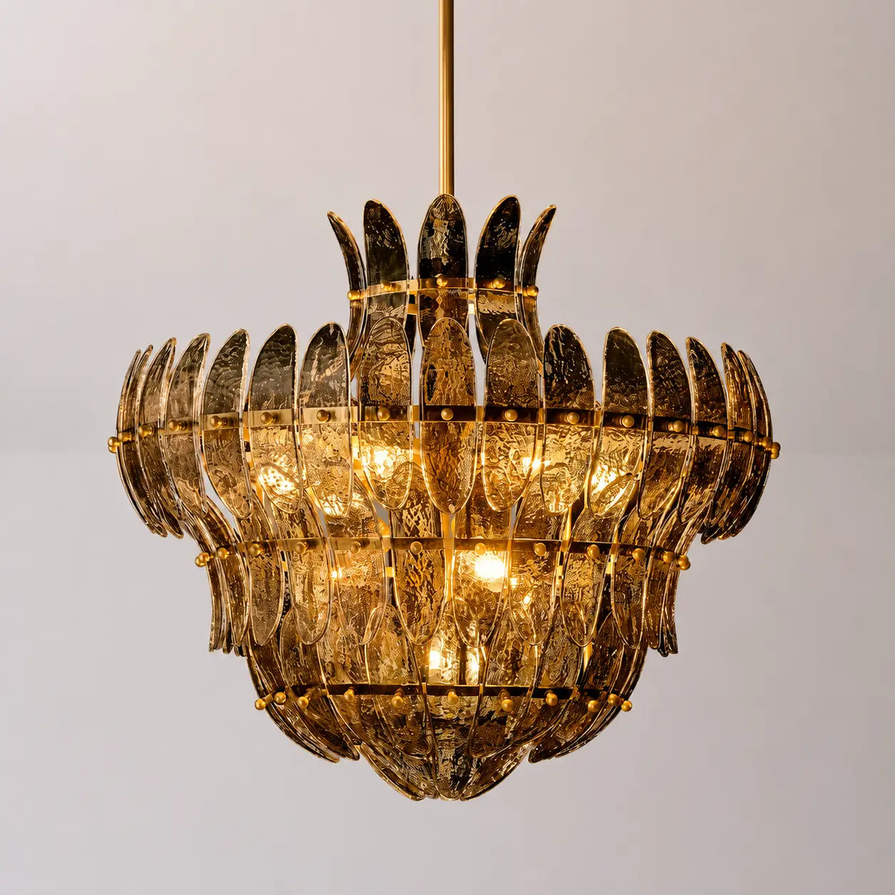 Amelia Smoke Amber Tiered Glass Chandelier Luxury Sculptural Glass Plate Pendant Light