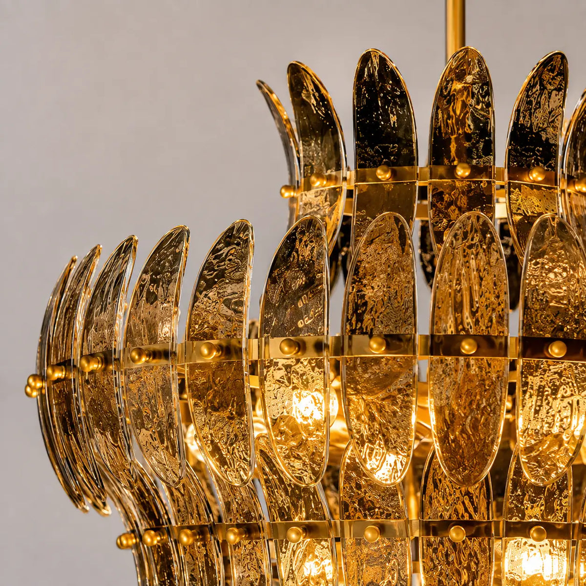 Amelia Smoke Amber Tiered Glass Chandelier Luxury Sculptural Glass Plate Pendant Light