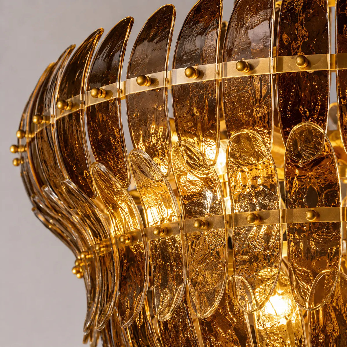 Amelia Smoke Amber Tiered Glass Chandelier Luxury Sculptural Glass Plate Pendant Light