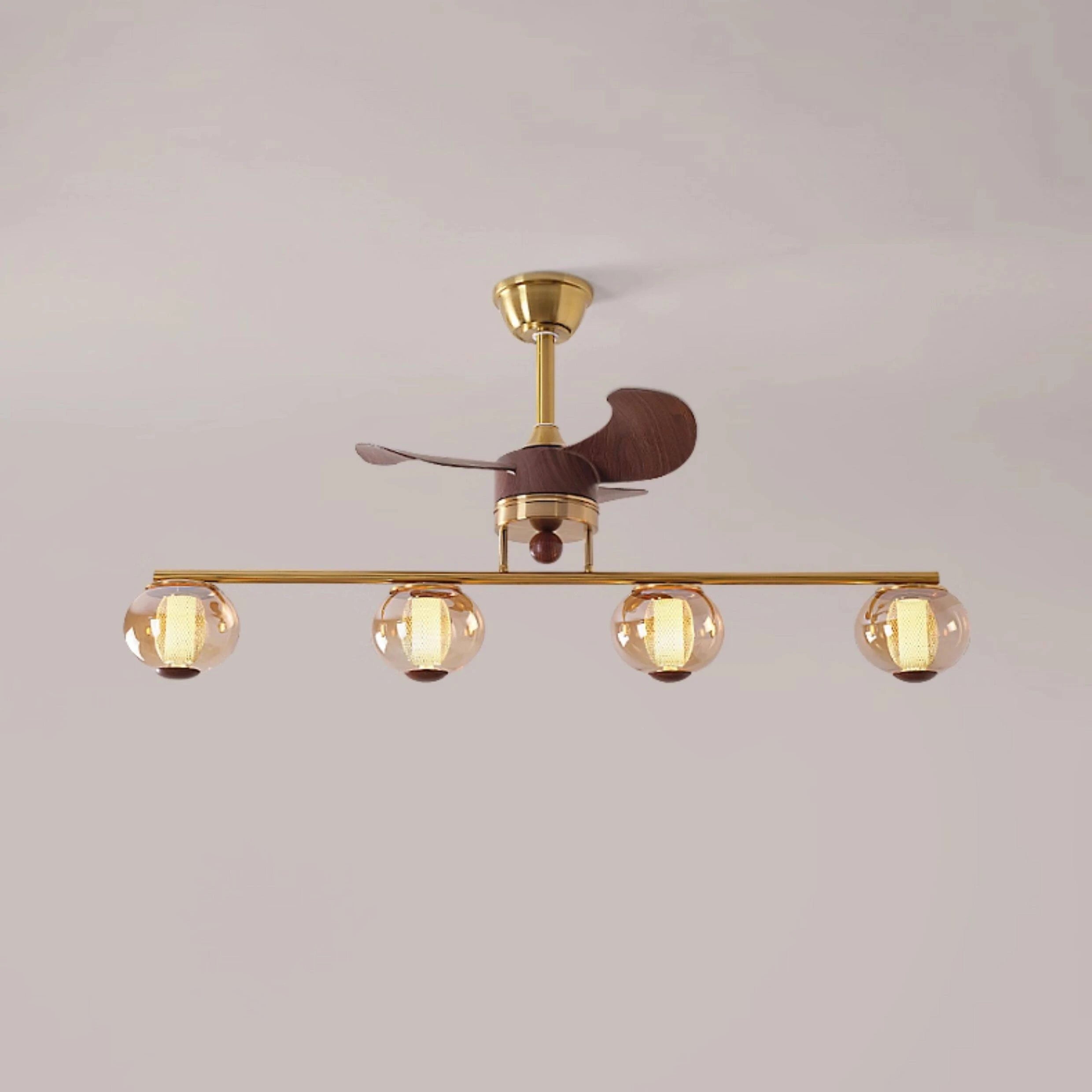 Mid-Century Modern Straight Line Ceiling Fan with Light Glass Globe Fan-Light Combo For Kitchen Islands Dining