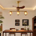 Mid-Century Modern Straight Line Ceiling Fan with Light Glass Globe Fan-Light Combo For Kitchen Islands Dining