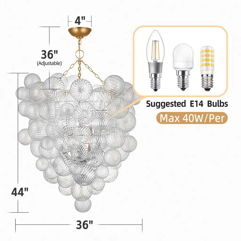 Talia Style Bubble Glass Chandelier Clear Ribbed Glass Ball Pendant Light Modern Luxury Hanging Lamp