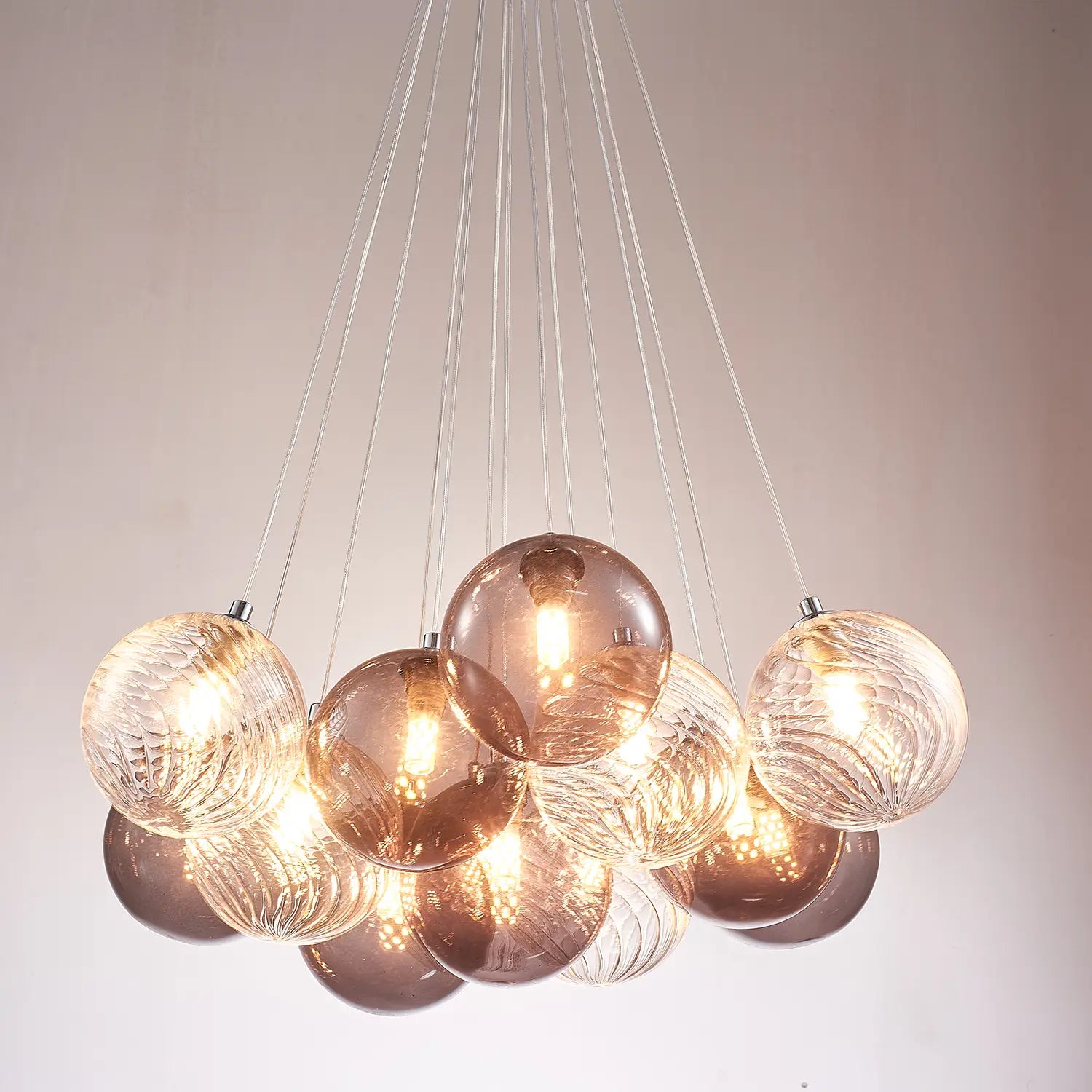 Bubbles Chandelier Smoked Blown Glass Hanging Lamp Talia Modern Cluster Pendant Light
