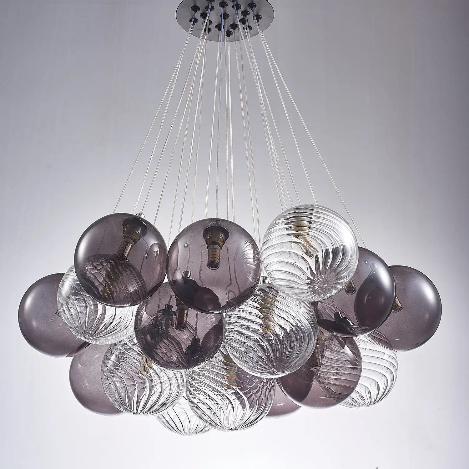 Bubbles Chandelier Smoked Blown Glass Hanging Lamp Talia Modern Cluster Pendant Light
