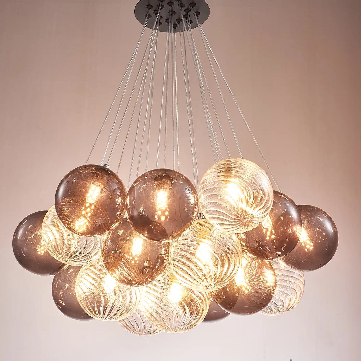 Bubbles Chandelier Smoked Blown Glass Hanging Lamp Talia Modern Cluster Pendant Light