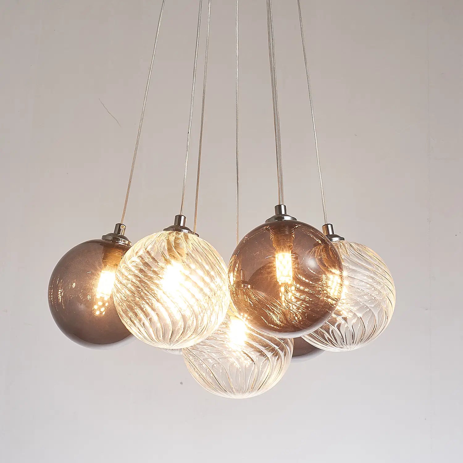 Bubbles Chandelier Smoked Blown Glass Hanging Lamp Talia Modern Cluster Pendant Light